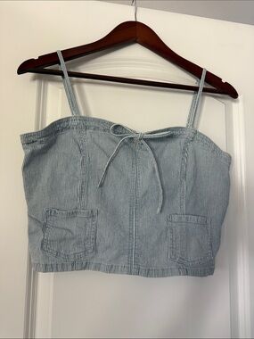American Eagle Outfitters Light Blue & White Striped Tie-Front Crop Camisole